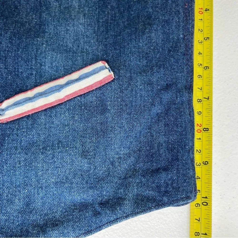 Vintage Handmade Blue Denim Western Two Button Vest Stripe Contrast Women Medium